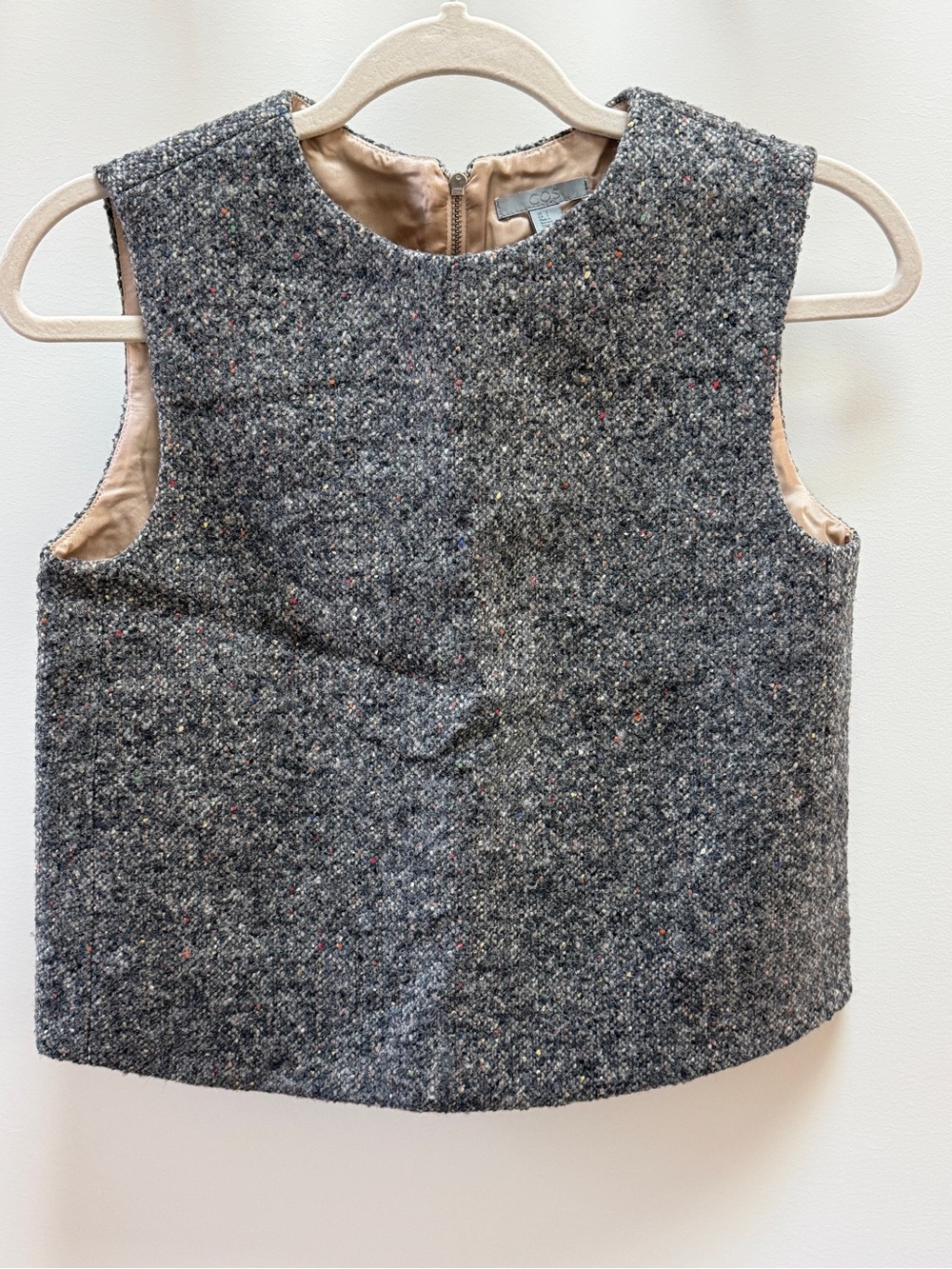 COS Tweed Sleeveless Wool Blend Tank Top - Gray with Flecks